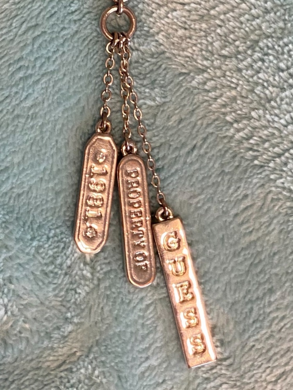 Guess Silver-Tone Dog Tag Charm Necklace